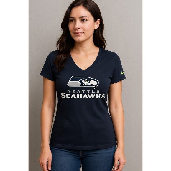 Nike Dri-Fit Seattle Seahawks V-Neck T-Shirt Women’s Medium Blue - Picture 1 of 7